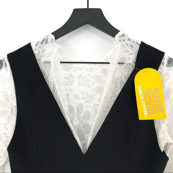NWOT SANDRO Paris Nita Layered Lace Dress Black White S - Picture 6 of 12